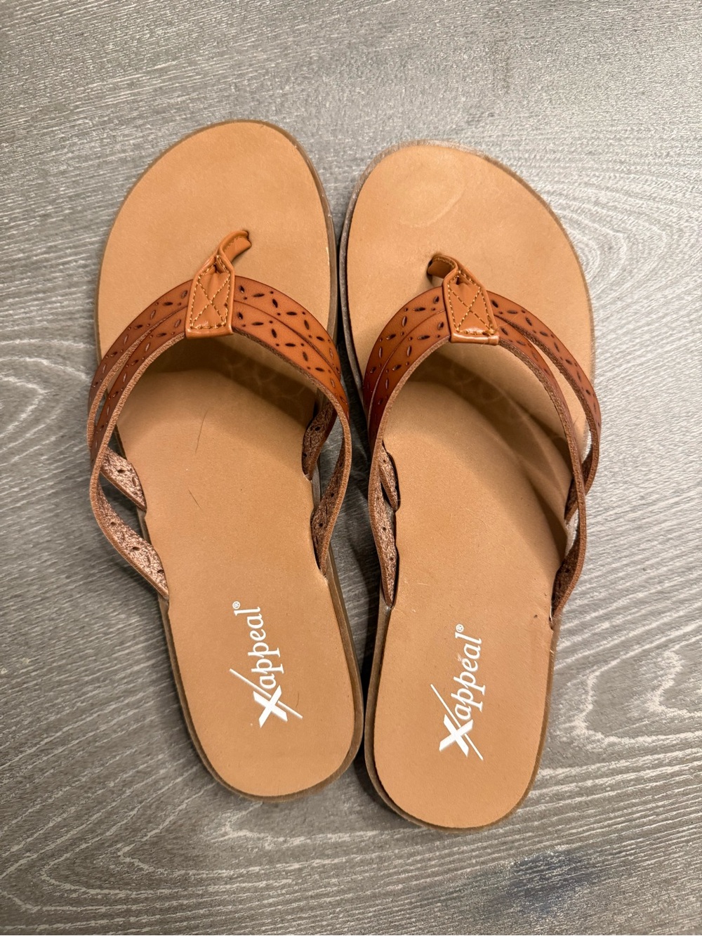 Xappeal Brown Leather Perforated Thong Sandals
